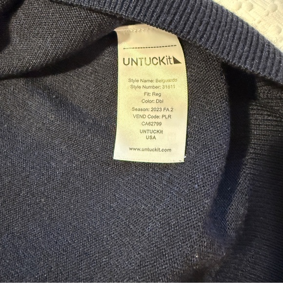 Untuckit Merino Wool Quarter-Zip Sweater Navy Large - Picture 8 of 8